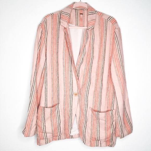 Free People Simply Stripe Linen Blazer S - Picture 2 of 5
